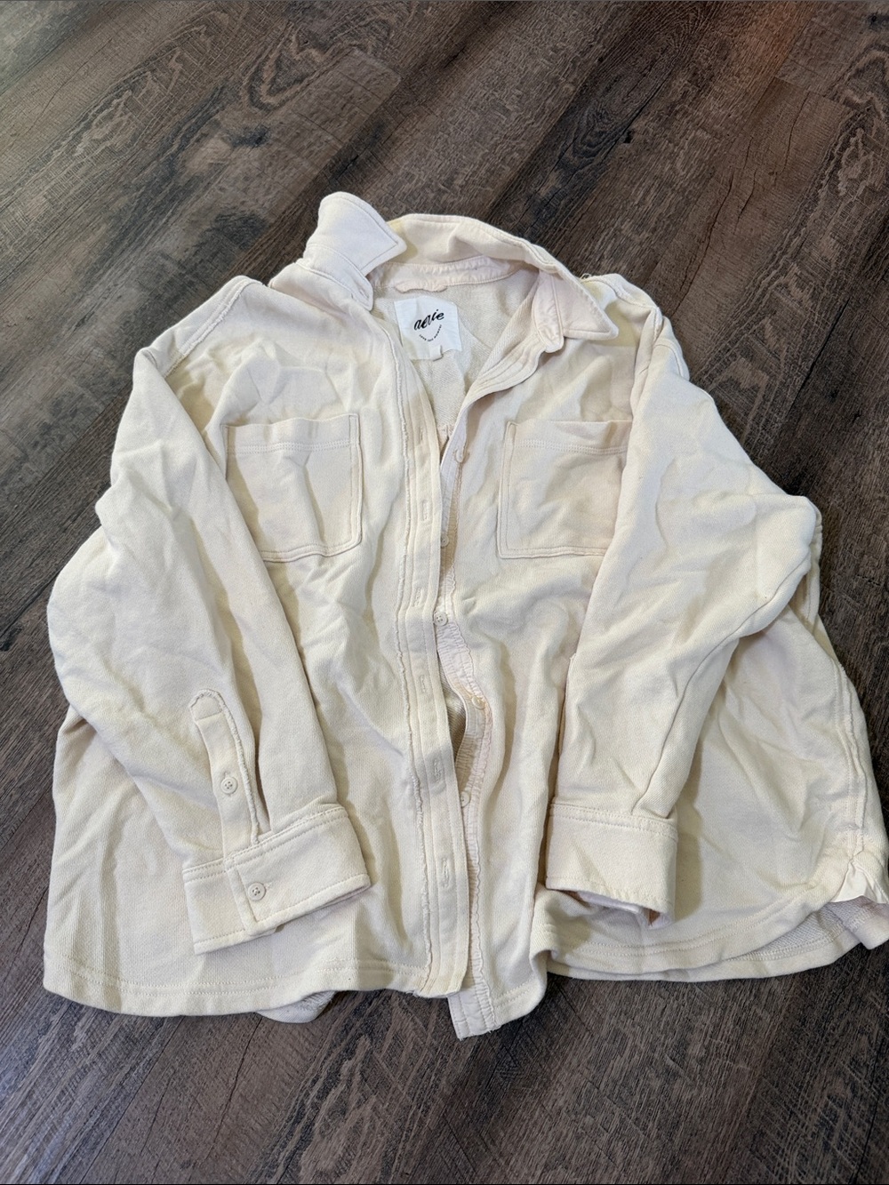 aerie Cream Utility Shacket Jacket - Button-Front Lightweight Layer